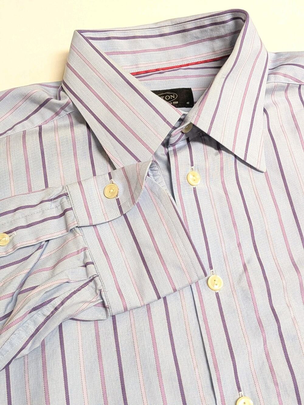 Eton Shirt Adult 16/41 Blue Stripe Button Up Long Sleeve Cotton Men